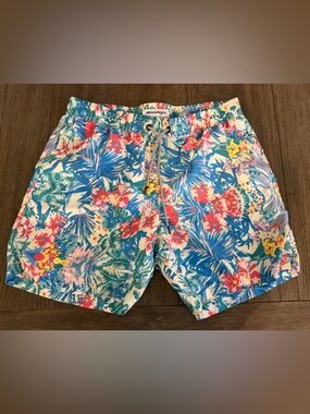Men's Tropical Floral Swim Trunks - Blue/Pink